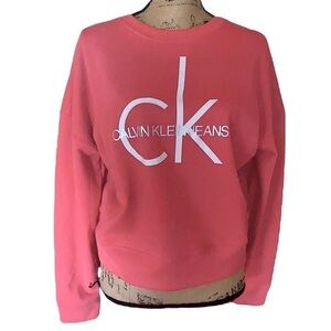CALVIN KLEIN Crewneck Sweatshirt Women’s Size XL Coral with White Letter…